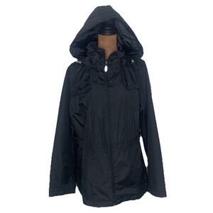 WEATHER TAMER Women M Black Jacket Coat Lined Inner Pocket Removable Hood Pleats
